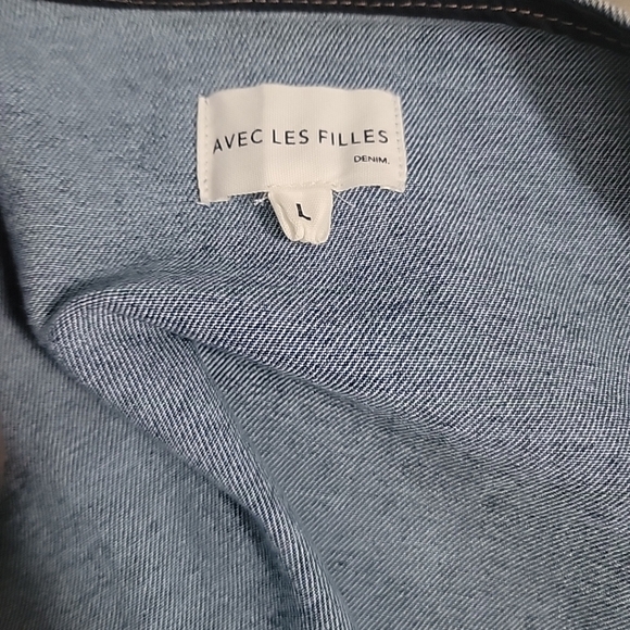 AVEC LES FILLES Puff Shoulder Denim Snap Up Jacket Top Size Large - Picture 5 of 6